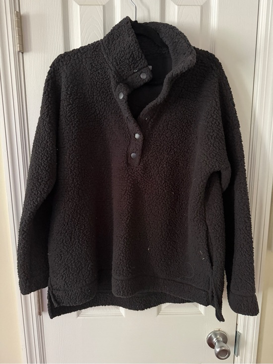 aerie Tops - aerie Black Sherpa Snap Pullover Hoodie